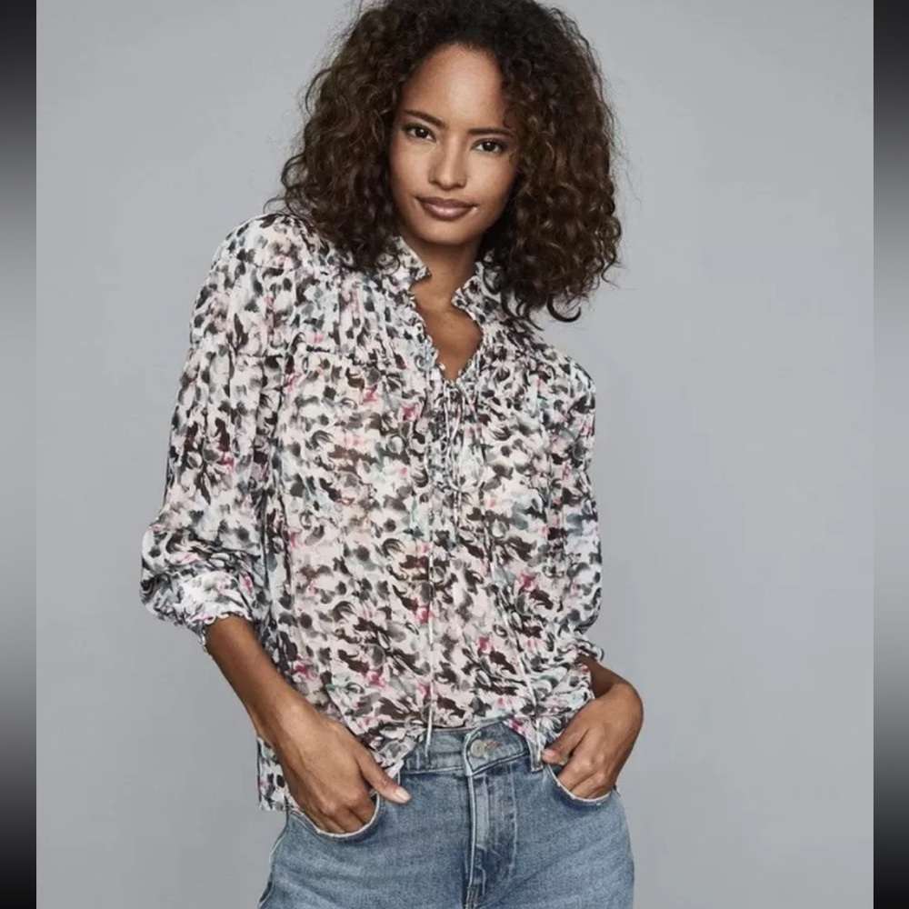 Reiss Talia Ruffle Trim Printed Tunic Blouse Sz 4 NEW